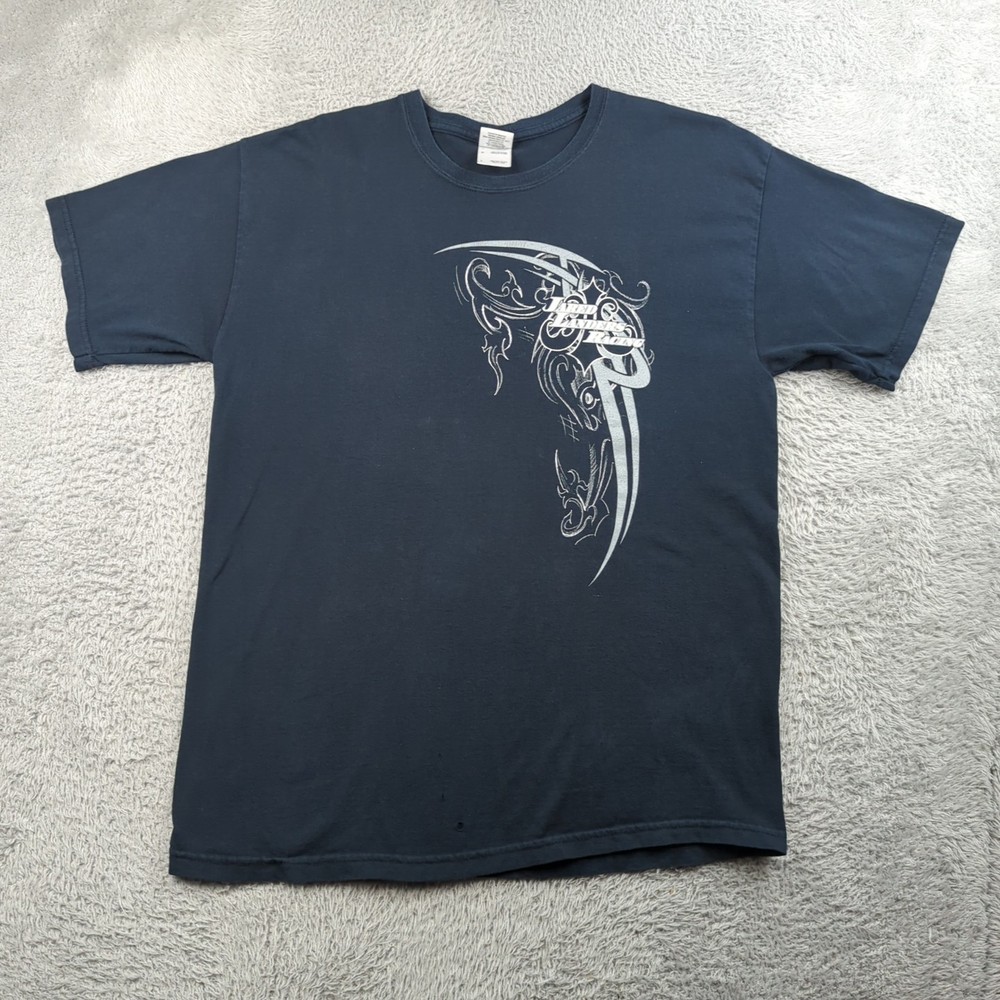 VTG Y2K T Shirt Mens L Black Tribal Fleur Graphic Jared Landers Racing Tribal