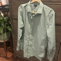 J Crew Slim Performance Large Button Up Shirt Green Plaid