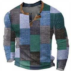 Mens Digital Printed Button For polo Shirt Long Sleeve for Spring Summer Autumn