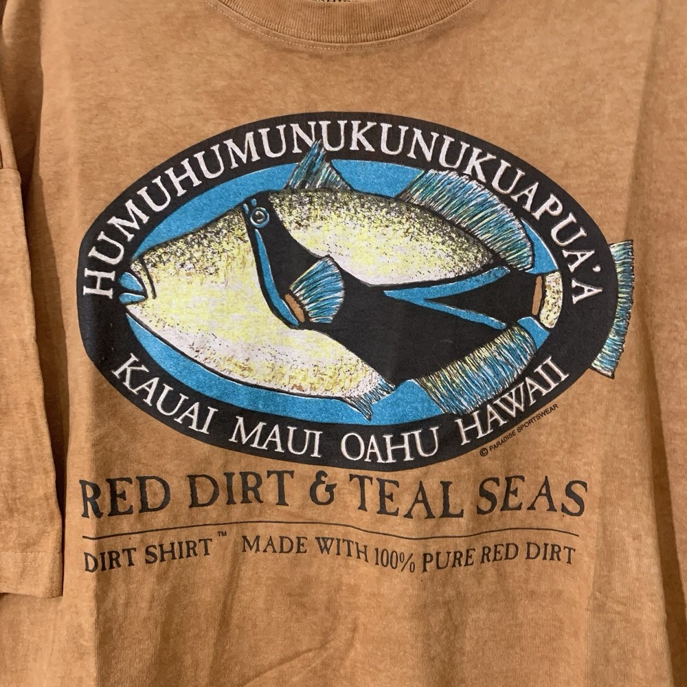 Vtg 90s Red Dirt Men’s Shirt Orange L Hawaii State Fish Humuhumunukunukuapua’a