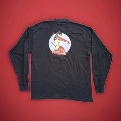 90s Fashion Victim Bettie Page Blue Eyes Graphic by Olivia Long Sleeve Shirt Lg