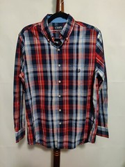 Chaps Easy Care men’s size S shirt LS red blue plaid collar button up EUC