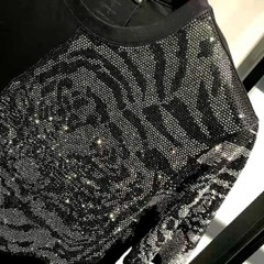 Hot Drilling Fashion 3D Tiger Rhinestones Summer Streetwear Luxury Men T-Shirt