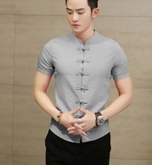 Summer Thin Pure Color Men’s Shirt Collar Button up Short Sleeve Slim Fit Casual