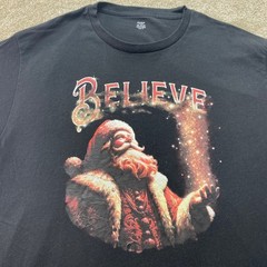 Holiday Time Shirt Mens 3XL 54-56 Black Believe Santa Graphic Tee