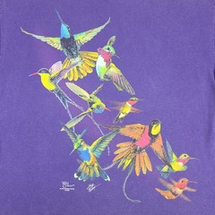Vintage Hummingbird Shirt Mens Medium Purple Double Sided Wild Cotton Floral Art
