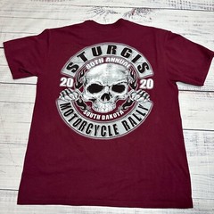 Suna Mens Sturgis 2020 Motorcycle Rally Short Sleeve T-Shirt L Burgundy Slim Fit