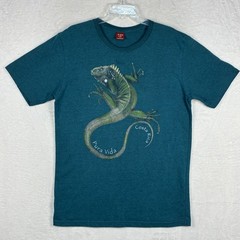 VTG Costa Rica TShirt Men XL Teal Iguana Pura Vida Animal Nature Reptiles Beach