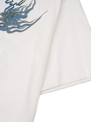 Niepce Men’s White Tiger with Blue Flames Embroidery Japanese Streetwear Tee