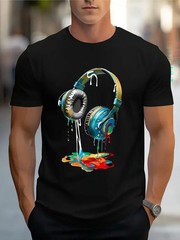 Colorful Dripping Headphones DJ Music Lover Graphic T-Shirt Streetwear Tee
