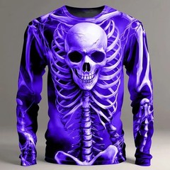 2025 Halloween Skeleton Print Long Sleeve T-Shirt Men Gothic Casual Top NEW!