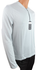 Alfani Mens Henley T-Shirt New L Light Blue Long Sleeve Standard Stretch Solid