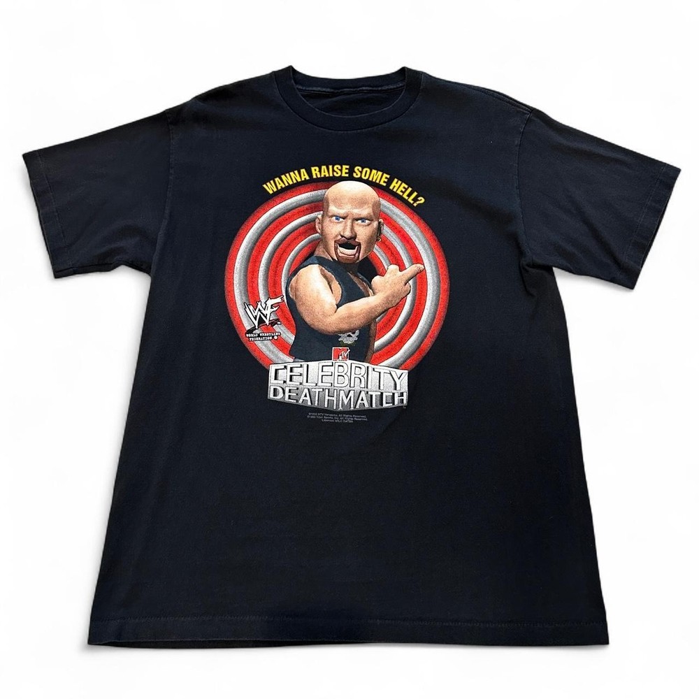 Vtg Stone Cold Celebrity Death Match T Shirt L Black 90s WWF Wrestling Tee WWE