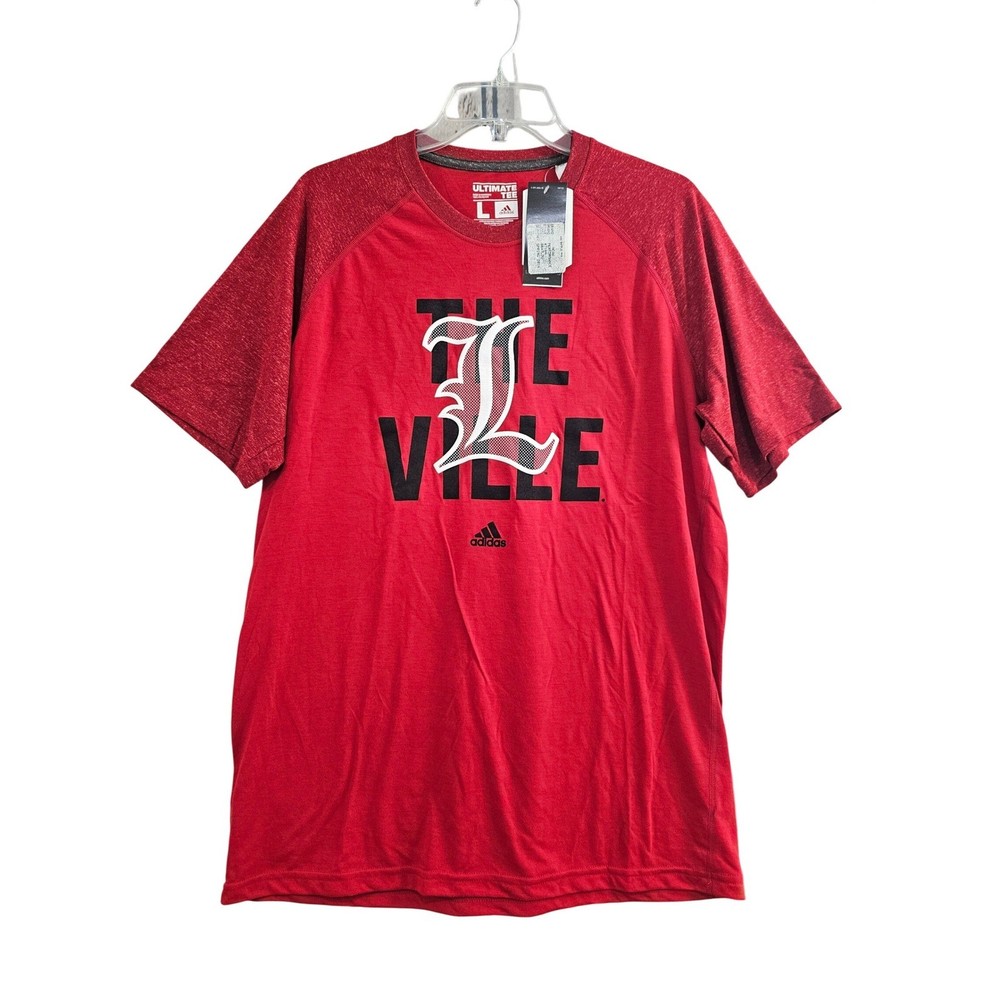 Adidas Ultimate Tee Mens L Red Solid Louisville Cardinals Raglan Graphic T Shirt