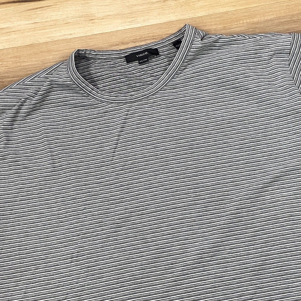 Vince T-Shirt Mens XXL Striped Cotton Blend Minimalist Quiet Luxury Grey White