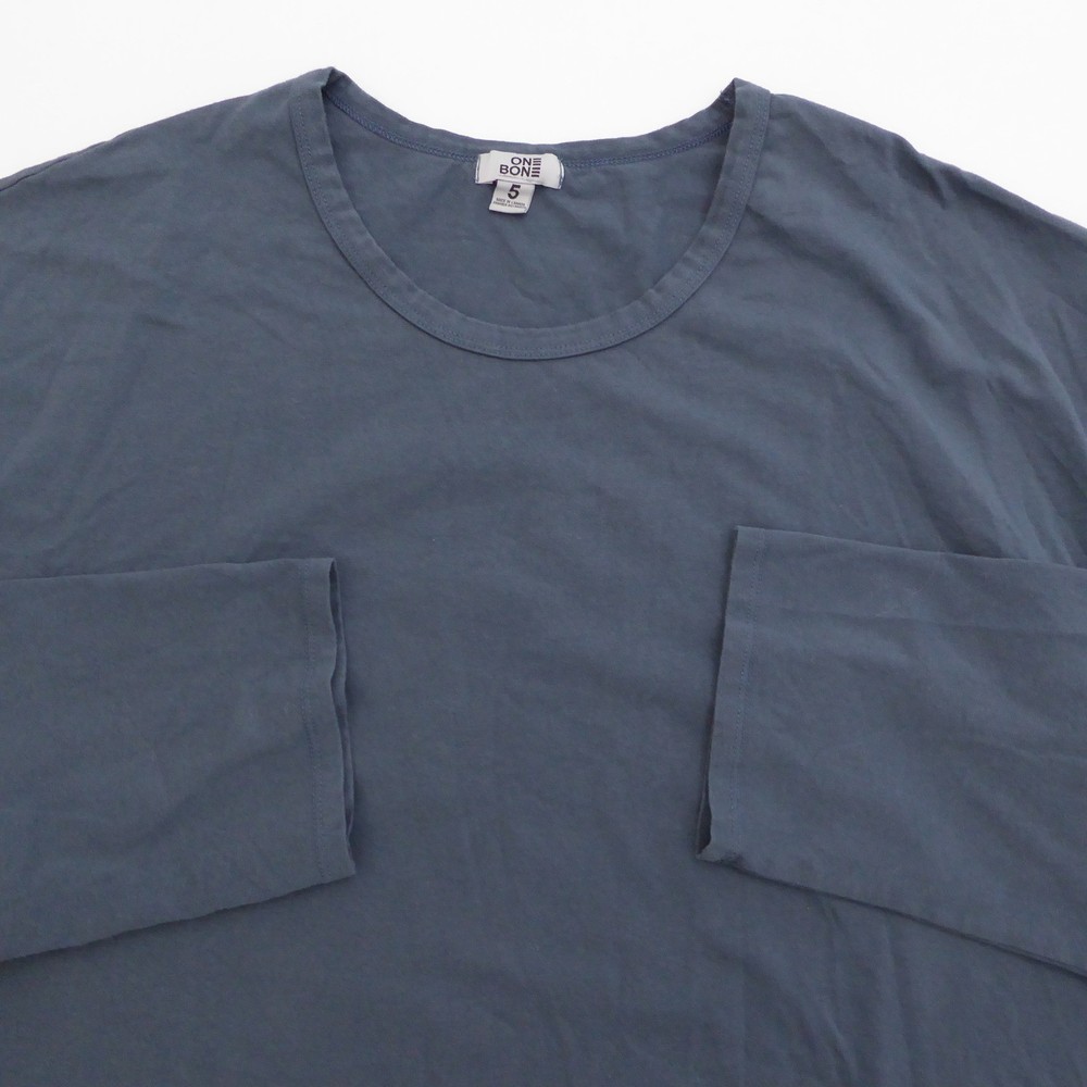 ONE BONE Mens Size 5 / 6XL Long Sleeve Scoop Crew Neck T Shirt OB106 Blue Cotton