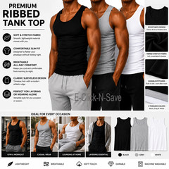 6 Packs Mens 100% Cotton Tank Top Wife A-Shirt Beater Undershirt Ribbed Muscle