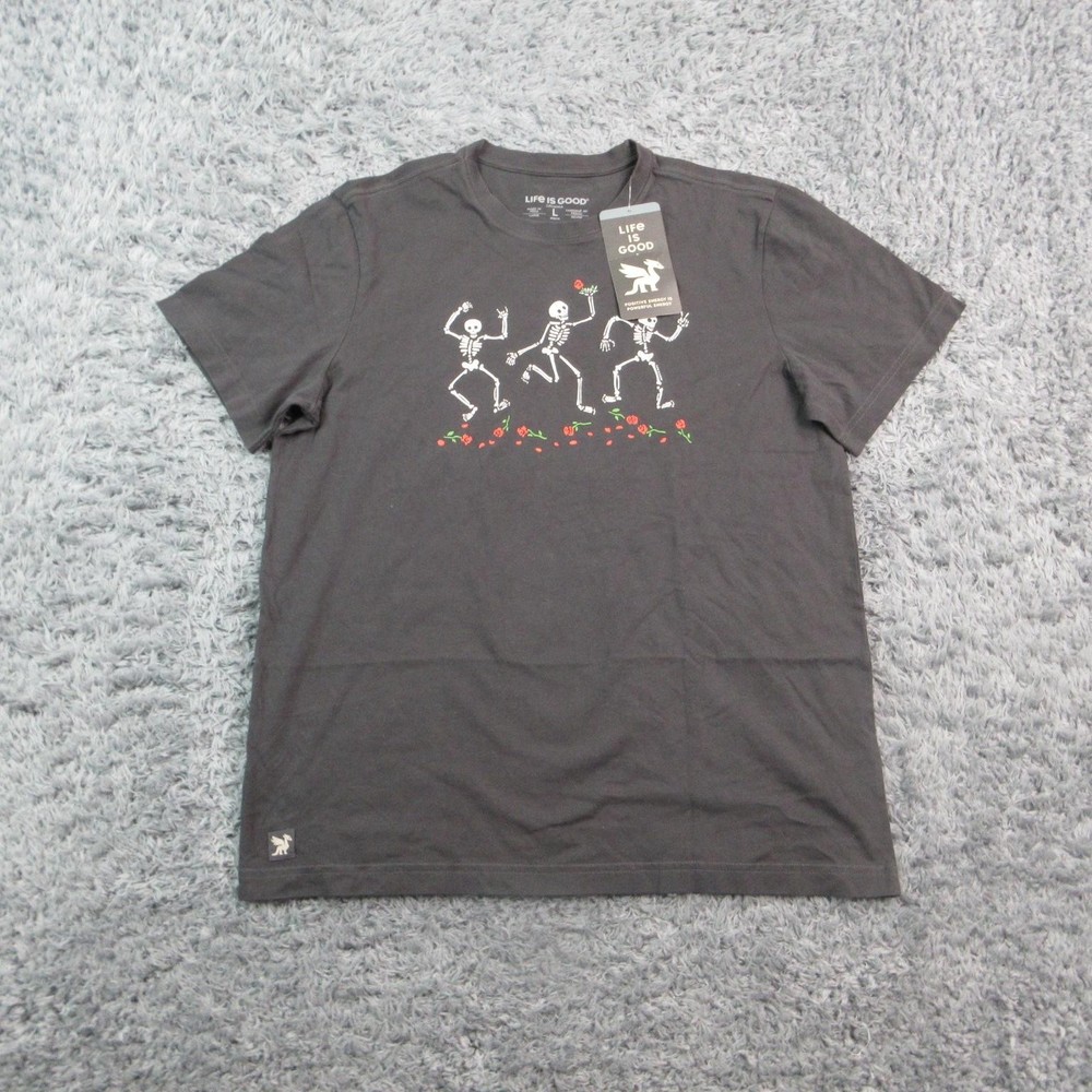 Life Is Good Shirt Mens L Black Skeleton Graphic Crew Neck Tagless NWT