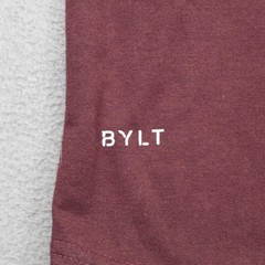 BYLT Shirt Mens Large Maroon Drop Cut S/S Pocket Crewneck Athletic Casual Tee