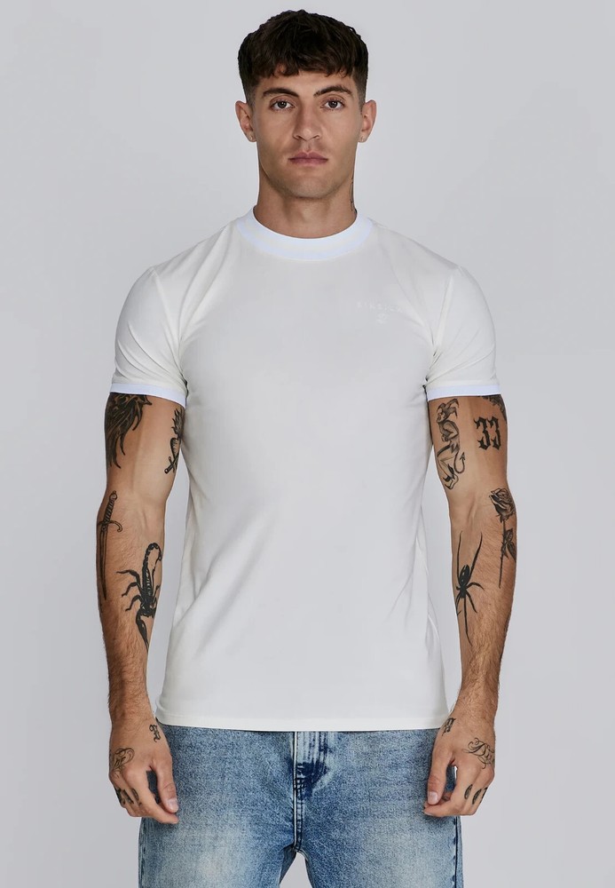 SikSilk Men;s Ecru Ringer T-Shirt Medium