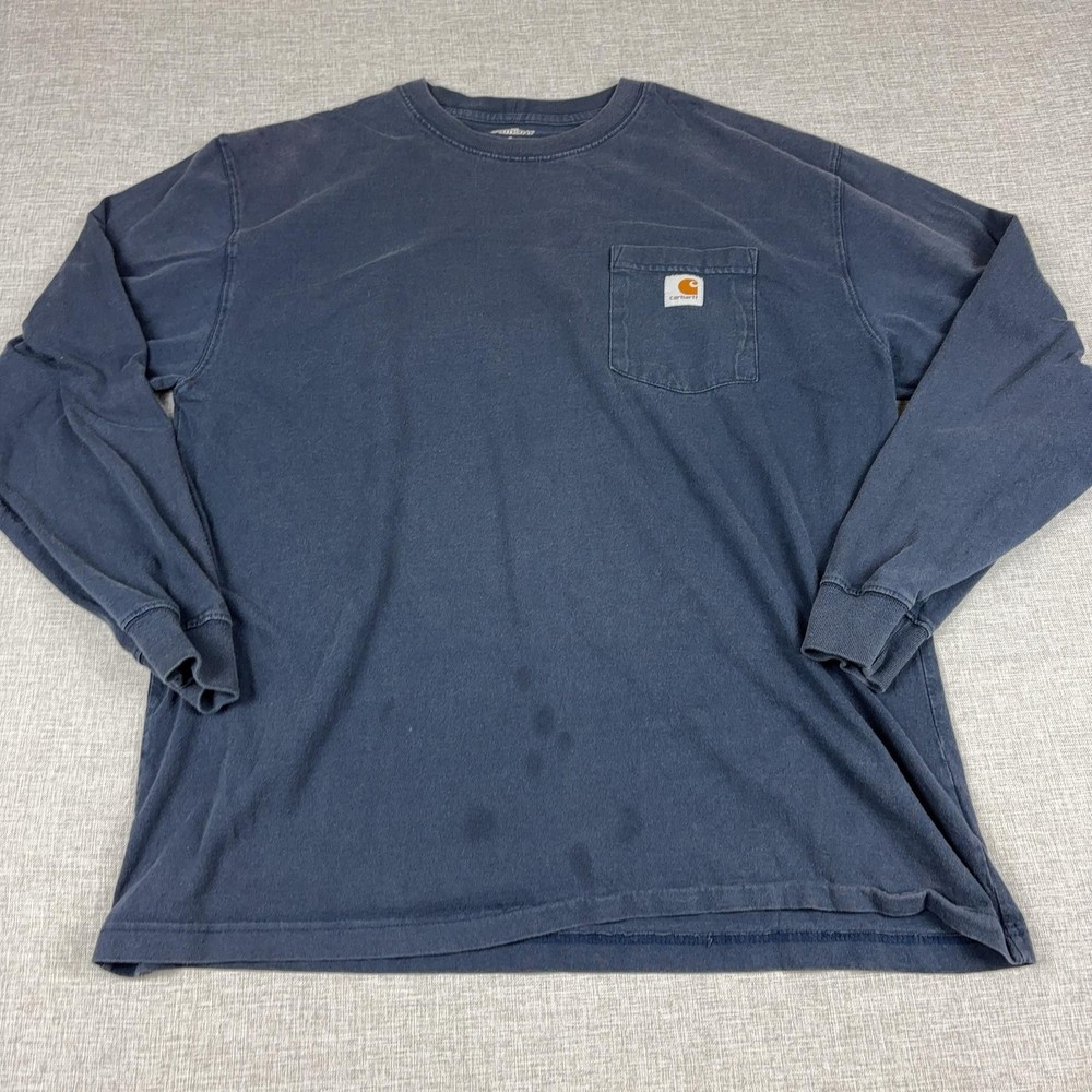 Carhartt Shirt Mens Large Blue Long Sleeve Pocket Workwear Tee Relaxed Fit