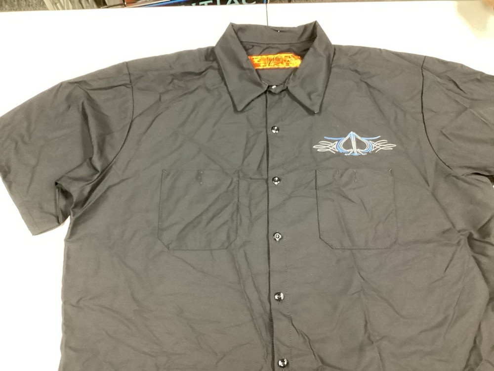 Red Cap Work Shirt Black W Blue And Gray Pinstripe Printed