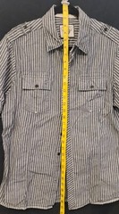 Seven Souls Striped White & Black Button Up Shirt Size Large With Patches