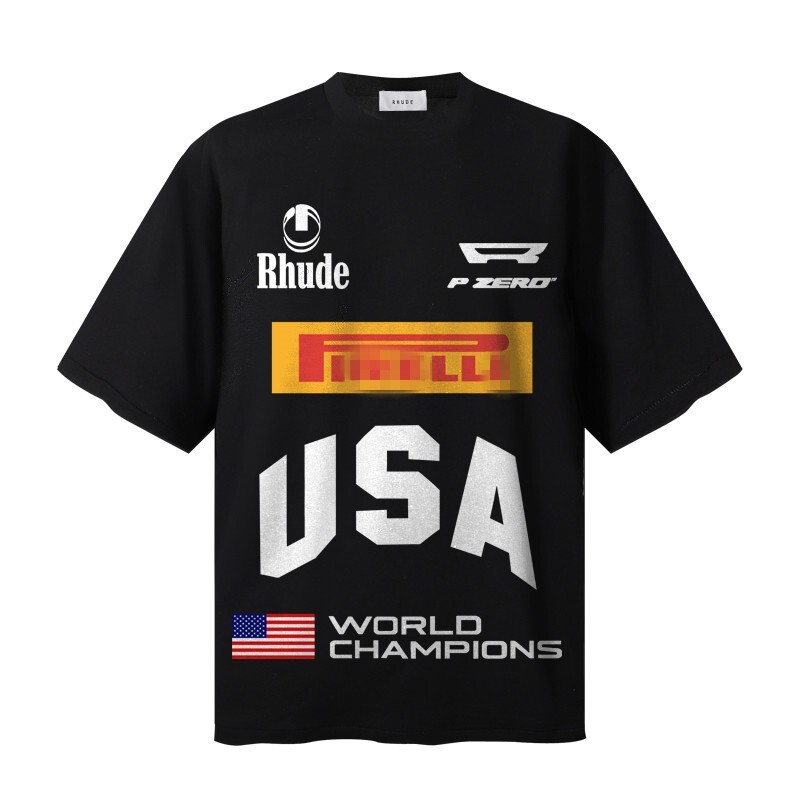 51STYLE RHUDE High Quality Men 100% Cotton Charm Short Sleeve Polo T-Shirt M-2XL