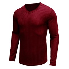 Zonbailon men’s t-shirt solid color quick dry V-neck bottomed shirt long sleeve
