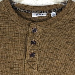 Rowm Shirt Mens XL Brown Long Sleeve Henley Thermal Pullover Casual Adult