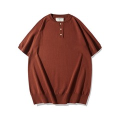 Knitted Henry Collar T-Shirt Men Summer Fashionable Short-Sleeved Top