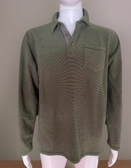 Mens LL Bean Long Sleeve Shirt Large Outdoor Army Green 1/4 Button Pull On