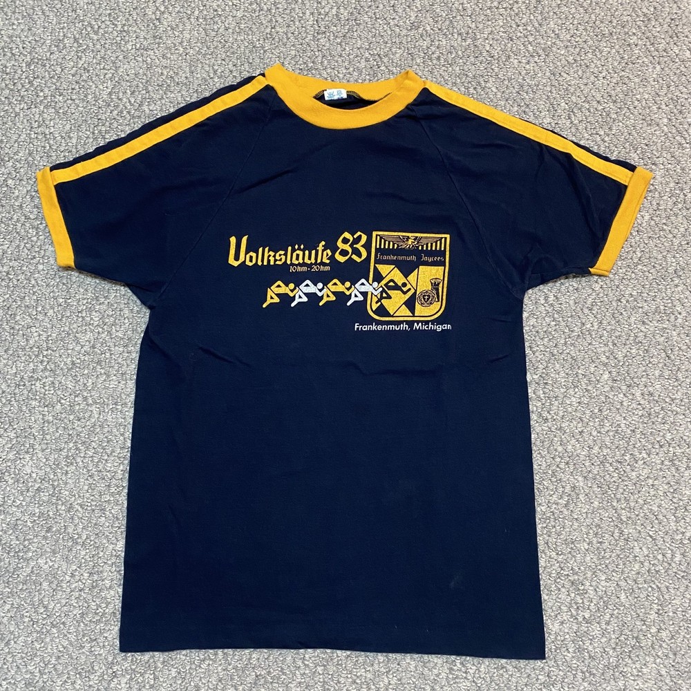 VTG 80s Champion Tag Frankenmuth Volkslauffe Navy Yellow Raglan T-Shirt Adult L
