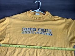 Champion Shirt Yellow Script Logo Authentic Athletic Large Sports Men Casual