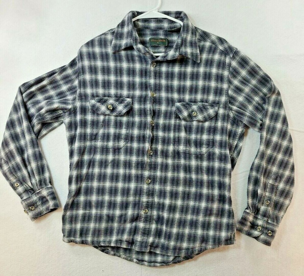 Field & Stream Mens Medium Gray Plaid Long Sleeve Flannel Shirt