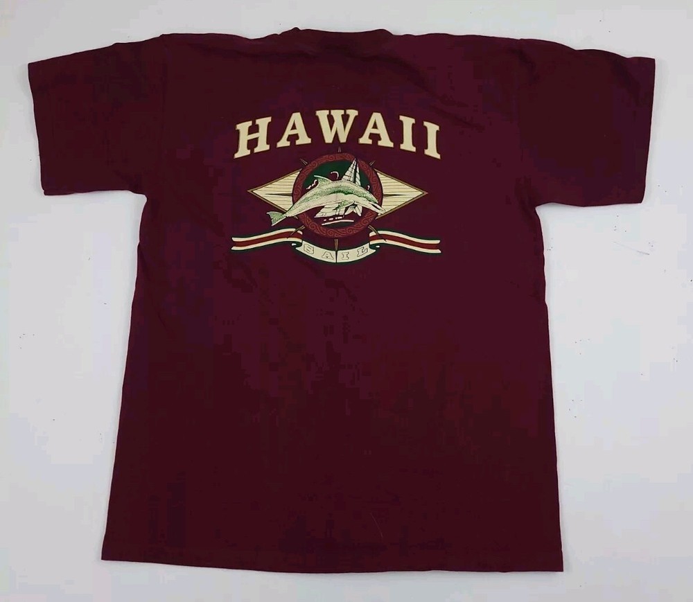 Vintage 90s Hawaii Sail Boat Dolphin Print T Shirt Vtg Island Sport USA Red