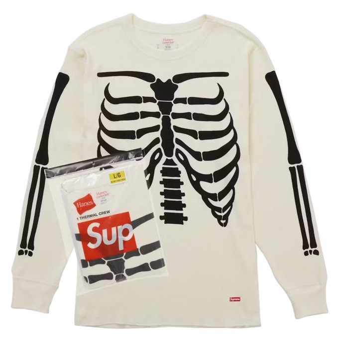 New Supreme Hanes Bones Thermal Crew FW25 White 1 Pack Size S/P Authentic Small