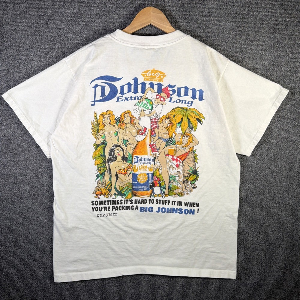 Vintage Big Johnson Shirt Mens Large White 90s Corona Beer Mexico Funny Quote