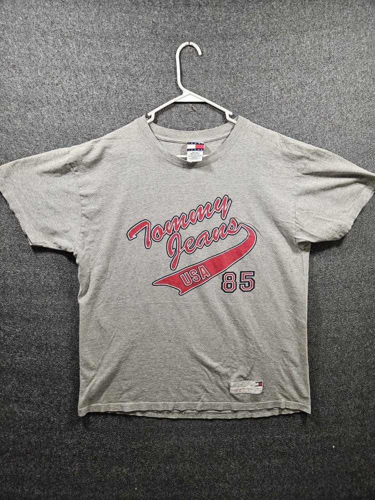 Vintage Tommy Hilfiger Jeans 85 90s Gray T-shirt USA Made Size L/XL Distressed