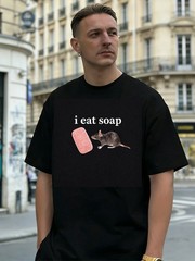 Rat Eating Soap Graphic 100% Cotton Men’s T-Shirt,Suitable for Daily Casual Wear