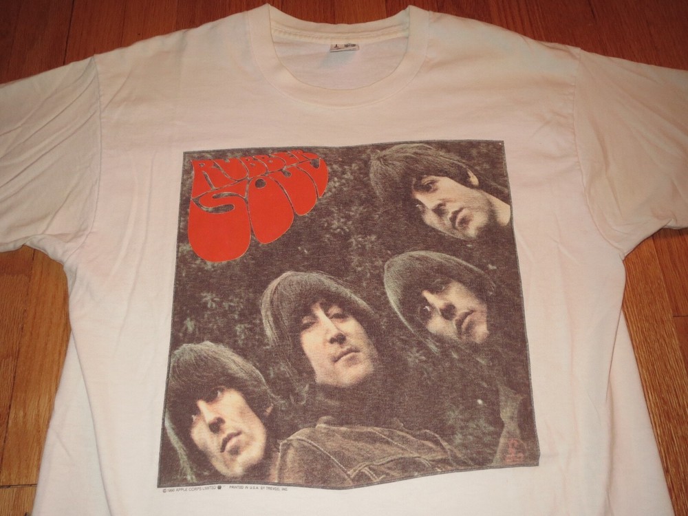 Vtg 1990 The Beatles Rubber Soul T-shirt Classic Rock Graphic Off WhiteLarge