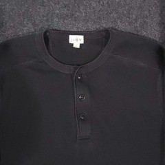 J Crew Oarsman Henley Shirt Mens Large Black Thermal Pullover Long Sleeve Cotton