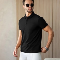 Men’s Breathable Solid Color Polo Shirt Summer Casual Business Top Tee Gift
