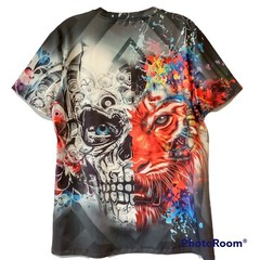 Skeleton/Tiger Graphic Shirt Men’s Large Wicking Poly/Spandex Short Sleeve NWOT