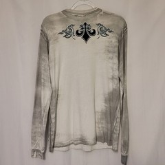 Affliction Men’s Silver Bleach Brush Wash Black Flocked Logo T Shirt Size M