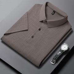 Cotton Polo Shirt Men Short Sleeve Printed Collared Classic Business Casual Top
