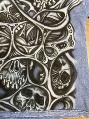 Hand Airbrushed Los Angeles Apparel Garment Dyed Blue Crewneck T-Shirt Men’s XL