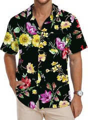 Men’s Hawaiian Shirt Floral Print Short Sleeve Button Down Casual Beachwear Top