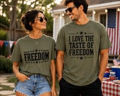 Matching 4th of July Couple Shirts, I Love the Taste of Freedom Tee, His and