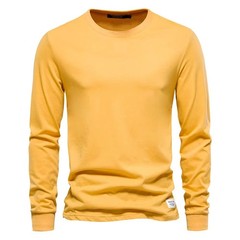 Solid Color Cotton T Shirt Men Casual O-neck Long Sleeved Mens Tshirts